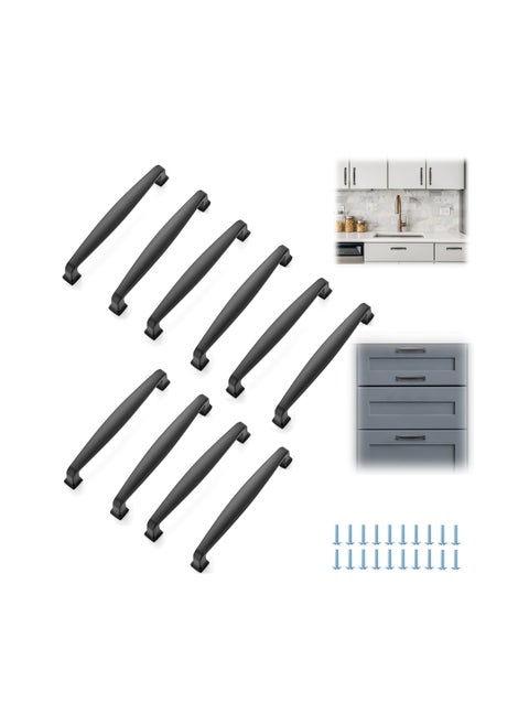 10 Pcs Kitchen Cabinet Handles Solid Pulls Hardware 5 inch Hole Center Matte Black Drawer for Cupboard