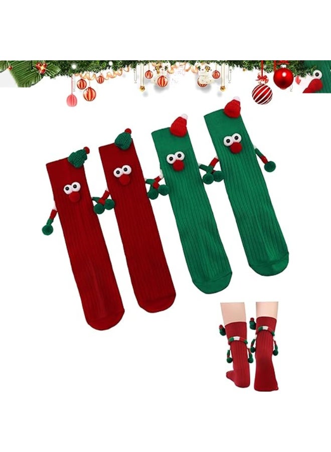 جوارب عيد الميلاد المتشابكة، زوجان من الجوارب المغناطيسية اللطيفة والمضحكة، جوارب العطلات المجنونة، هدايا عيد الميلاد المبتكرة للزوجين - Image 1