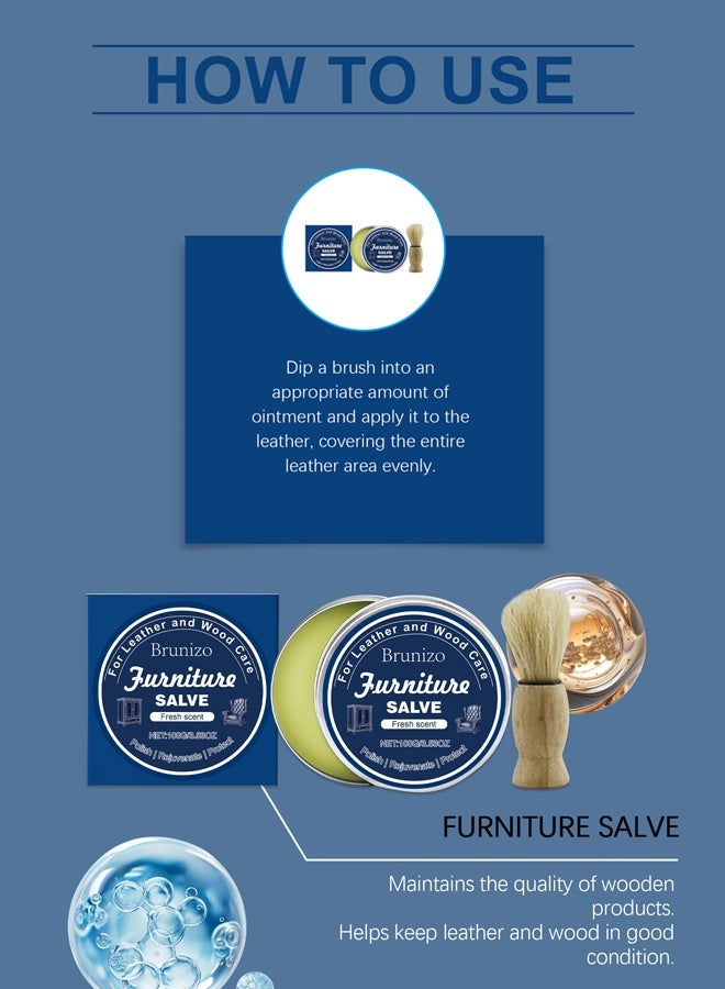 Brunizo Furniture Salve with Brush for Leather Wood, Polisher and Conditioner for Leather Couch and Furniture-Repair Salve with Brush - Image 4