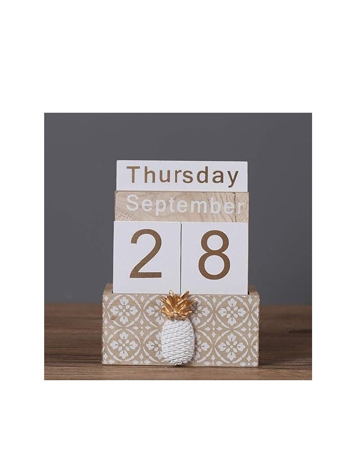 Generic Wooden Perpetual Calendar, Buery Vintage Wood Block Perpetual Calendar Desk Accessory Month Week Date Blocks for Desk Home Office Decoration  - Image 2