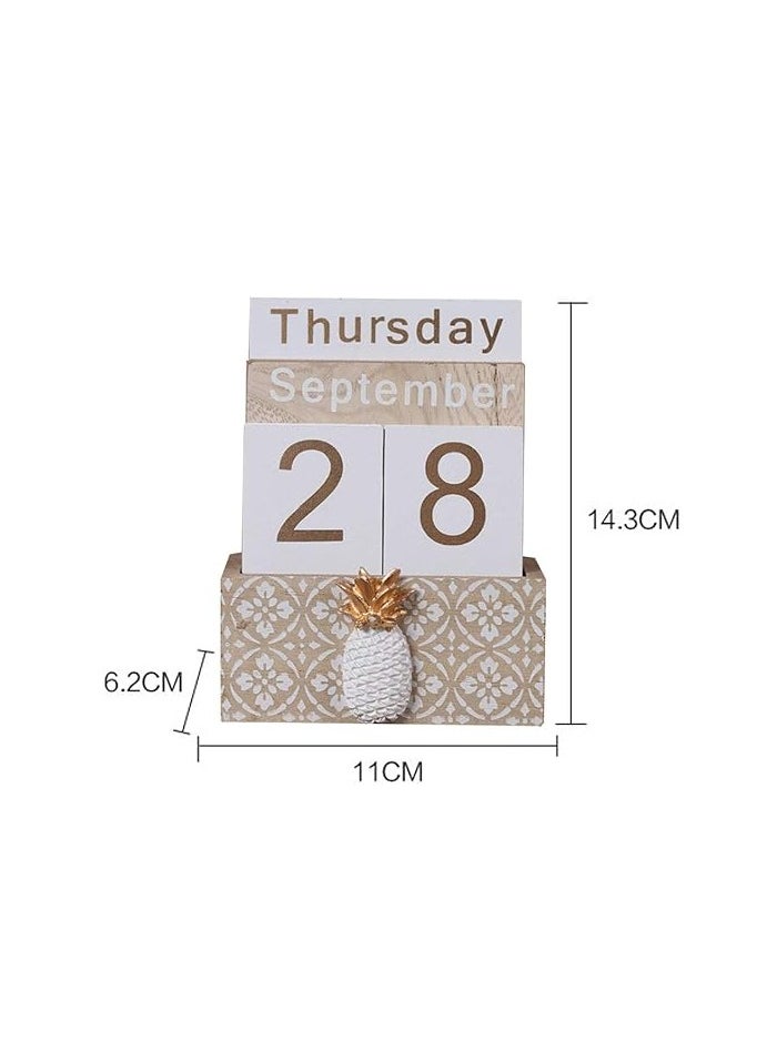 Generic Wooden Perpetual Calendar, Buery Vintage Wood Block Perpetual Calendar Desk Accessory Month Week Date Blocks for Desk Home Office Decoration  - Image 3