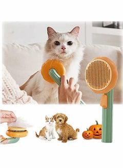 Pet Self Cleaning Slicker Brush, Cat Massage Comb with Soft Bent Pain-Free Bristles for Shedding and Grooming, Removes Loose Undercoat Gently, Tool for Dogs, Cats, Puppy, Rabbit (Pumpkin Color)