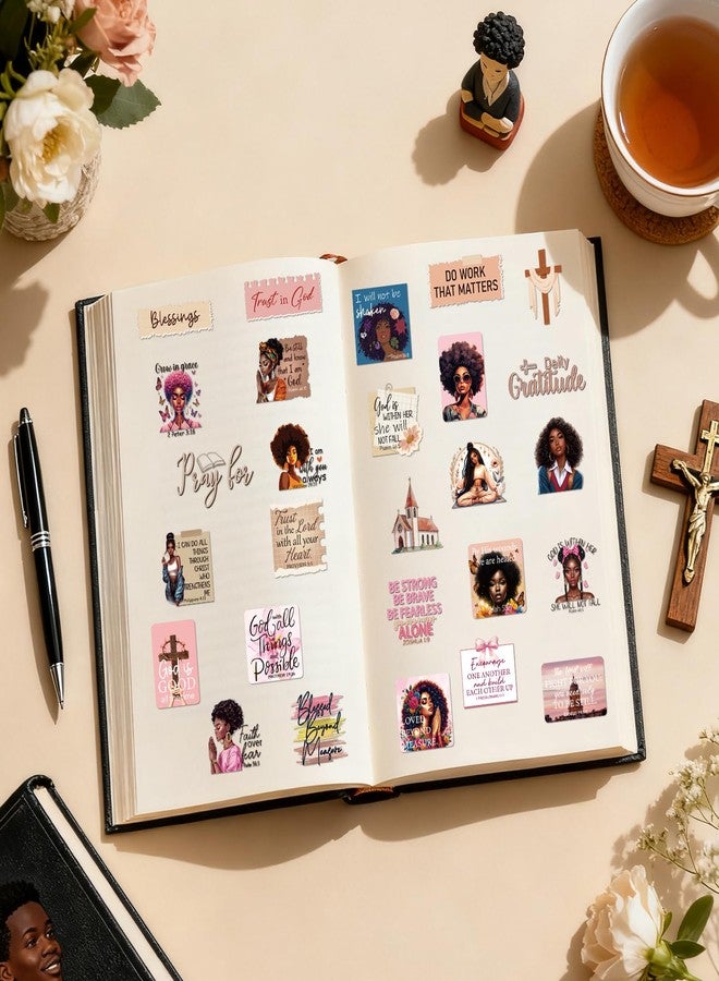 Eclazul Prayer Board Supplies Stickers - 100 Pcs Pink Brown Black Girl Christian Jesus Bible Verse Decals for Adults Women Motivational Religious Kit Bulk for Book Journal Water Bottles Scrapbook - Image 2