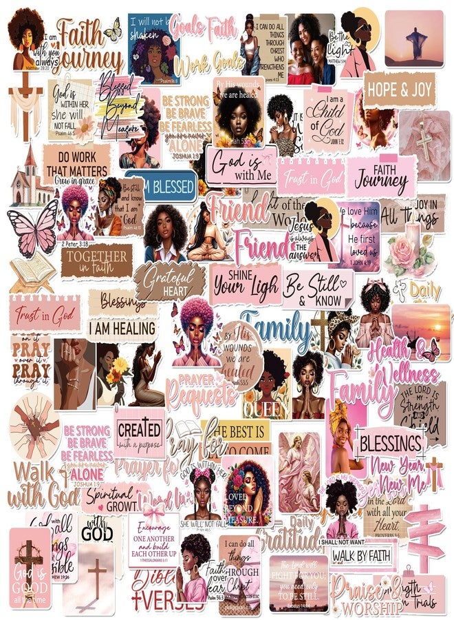 Eclazul Prayer Board Supplies Stickers - 100 Pcs Pink Brown Black Girl Christian Jesus Bible Verse Decals for Adults Women Motivational Religious Kit Bulk for Book Journal Water Bottles Scrapbook - Image 1