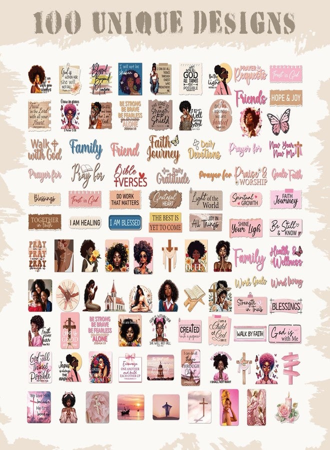 Eclazul Prayer Board Supplies Stickers - 100 Pcs Pink Brown Black Girl Christian Jesus Bible Verse Decals for Adults Women Motivational Religious Kit Bulk for Book Journal Water Bottles Scrapbook - Image 4