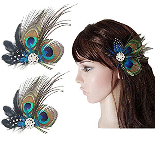 Comidox Hair Clip, Cute Peacock Feather with Rhinestones, Charming Peacock Headpiece Feather Hair Accessories for Women, Weddings, Parties, Halloween, Set of 2 - Image 1