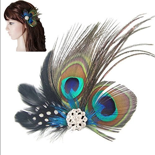 Comidox Hair Clip, Cute Peacock Feather with Rhinestones, Charming Peacock Headpiece Feather Hair Accessories for Women, Weddings, Parties, Halloween, Set of 2 - Image 3