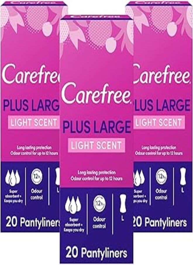 Carefree Carefree Cotton Plus Large Light Scent Daily Panty liner, Pack of 3x20 Panty Liners, Longer and Wider for More Comfort 