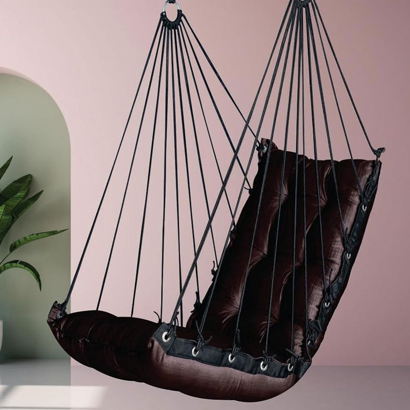 JULJULIA Hammock Swing Hanging Chair uyyala jula for Adult Kids Indoor Outdoor Balcony Sturdy Cotton Weave Max 200 kgs Low Coffee DN16