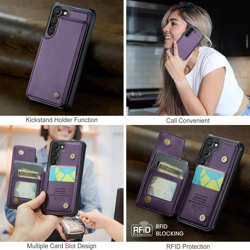 Vinich for Samsung Galaxy S23 Wallet Case with Card Holder, RFID Blocking Credit Slots Kickstand Shockproof Phone Cover Fit for Galaxy S23 6.1" Purple - Image 3