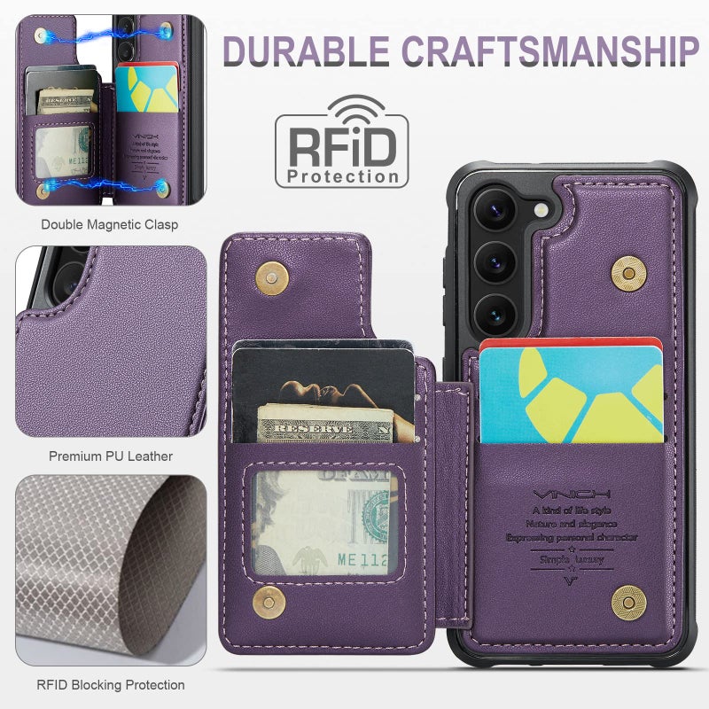 Vinich for Samsung Galaxy S23 Wallet Case with Card Holder, RFID Blocking Credit Slots Kickstand Shockproof Phone Cover Fit for Galaxy S23 6.1" Purple - Image 2