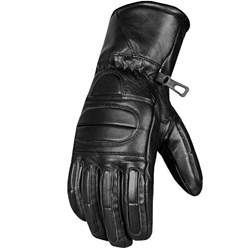 Jackets 4 Bikes قفازات دراجة نارية شتوية للرجال، 100% جلد خروف طبيعي، بطانة حرارية مدفأة من ثينسولات، مقاومة للرياح بالكامل، مقاومة للماء في الطقس البارد، قفاز قيادة دافئ معزز باللون الأسود M - Image 3