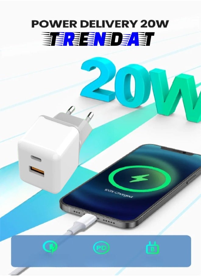 MEIDOU - 20W fast charger with two ports (Type C + USB) with 2 charging cables - compatible with iPhone and Android phones - Image 1
