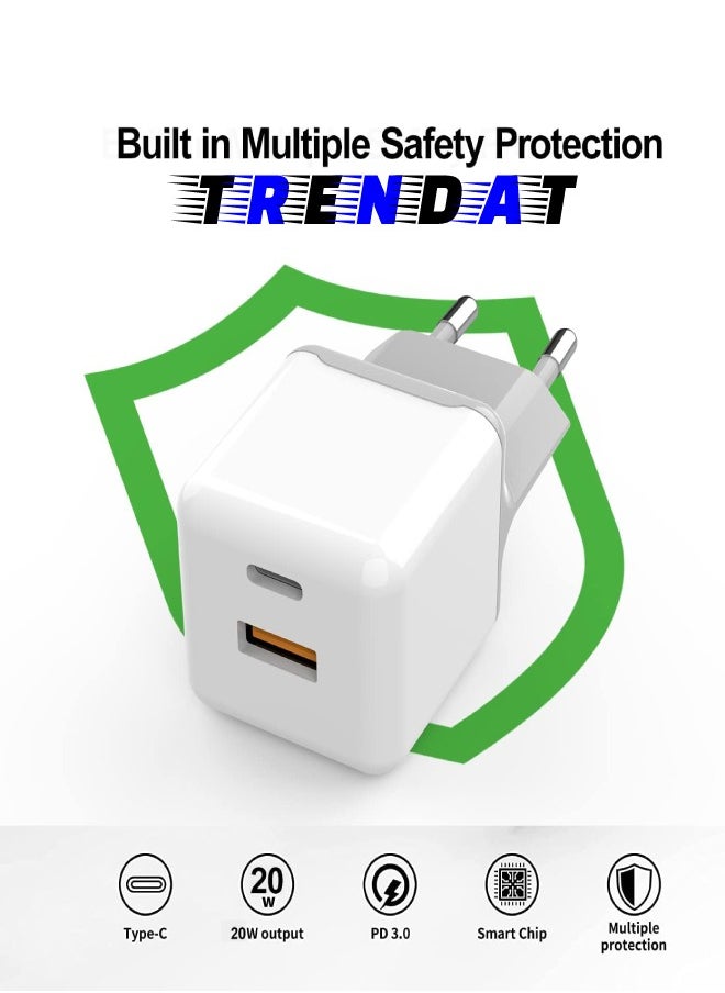 MEIDOU - 20W fast charger with two ports (Type C + USB) with 2 charging cables - compatible with iPhone and Android phones - Image 1