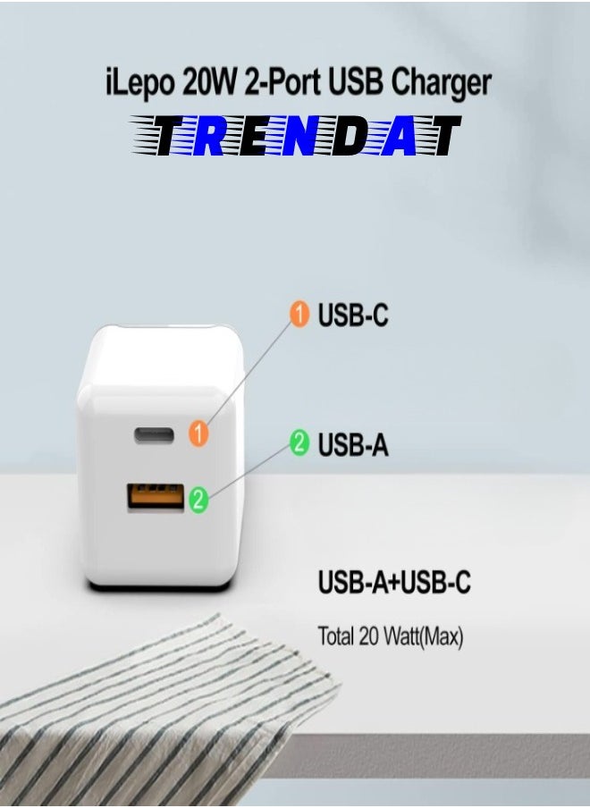 MEIDOU - 20W fast charger with two ports (Type C + USB) with 2 charging cables - compatible with iPhone and Android phones - Image 1