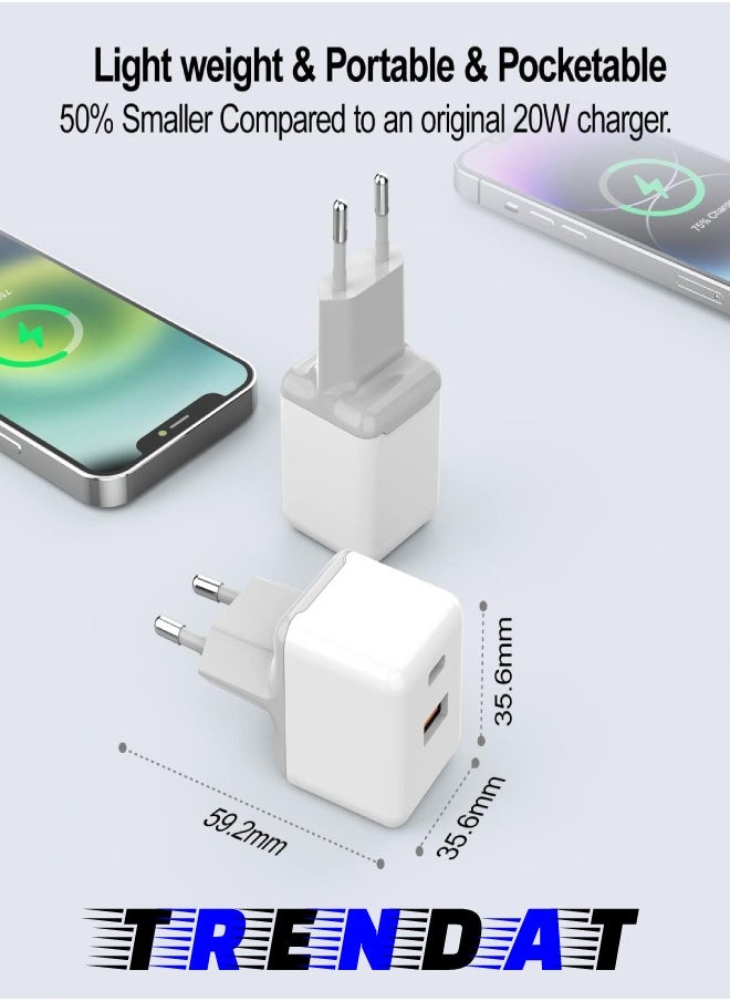 MEIDOU - 20W fast charger with two ports (Type C + USB) with 2 charging cables - compatible with iPhone and Android phones - Image 1