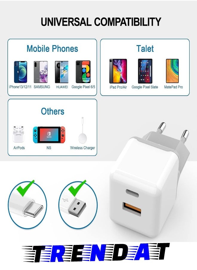 MEIDOU - 20W fast charger with two ports (Type C + USB) with 2 charging cables - compatible with iPhone and Android phones - Image 1