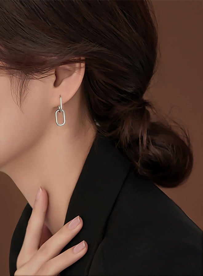 Reffeer أقراط حلقية من الفضة الإسترليني عيار 925 من ريفير، بتصميم سلسلة وصلات، مناسبة للنساء والفتيات المراهقات، أقراط حلقية على شكل حرف U، أقراط متدلية بتصميم بسيط (فضة A) - Image 3