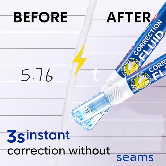 SOLARAE 6 pcs Quick-Dry Correction Fluid Pen – White Liquid Paper for Office & School, Smooth No-Smear Formula, Precision Tip for Neat Edits, Fast-Drying - Image 2