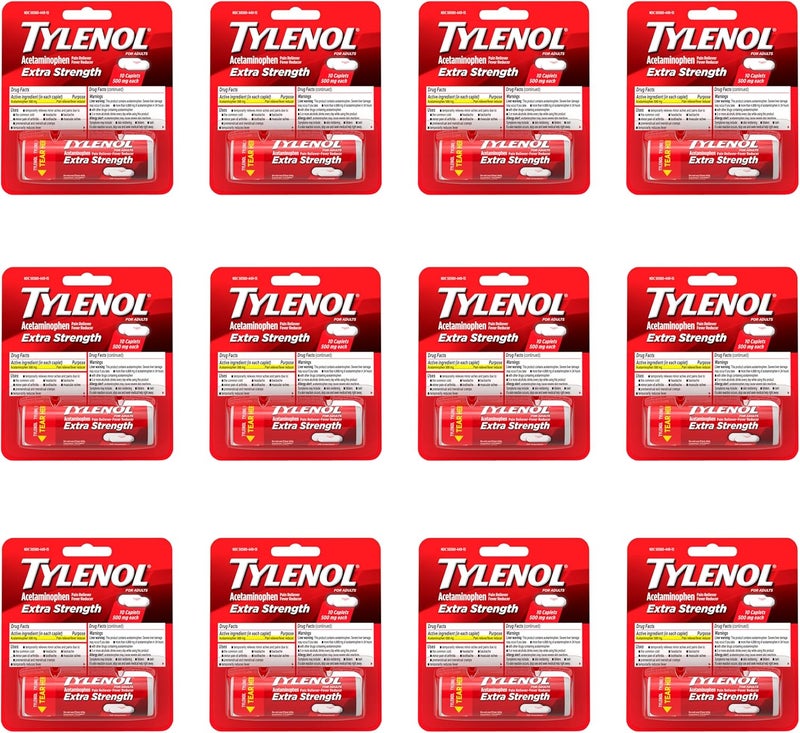 Tylenol أقراص تايلينول إكسترا سترينث مع 500 ملغ أسيتامينوفين مسكن للألم خافض للحرارة 10 حبة عبوة من 12 - Image 1