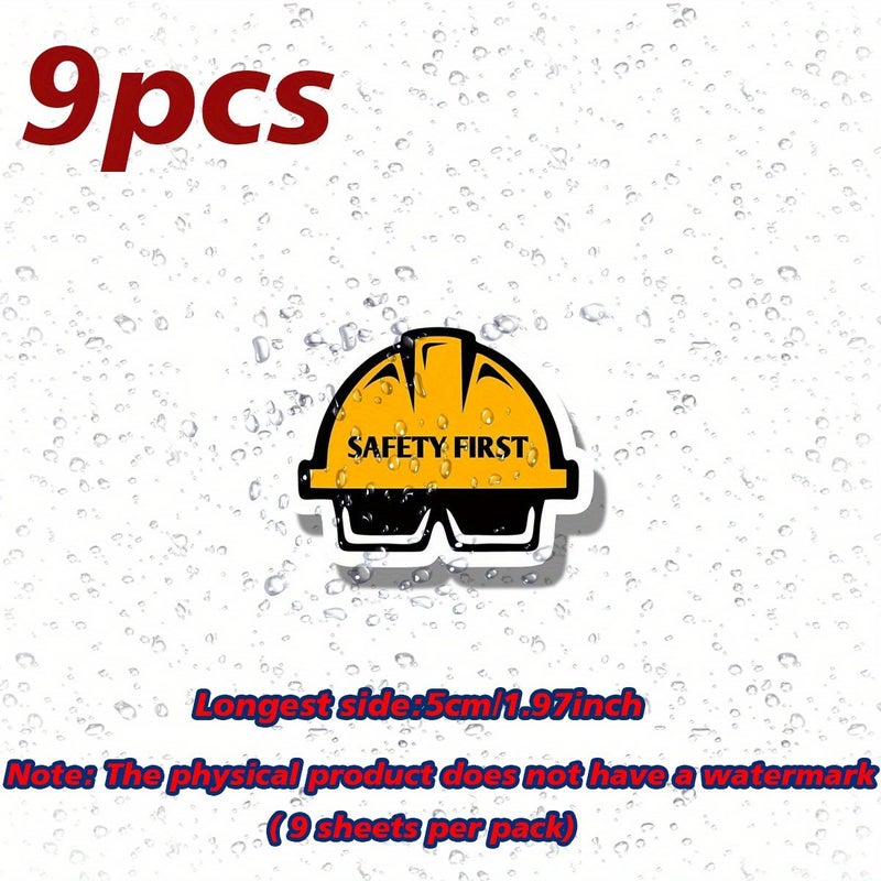 9Pcs Safety First Hard Hat Vinyl Decal 5 Inch Helmet Design For Construction Automotive And DIY UV Resistant Scratch Proof Easy Peel No Residue Reusable On Plastic Glass Metal Ceramic Surfaces Self Adhesive Hard Hat Accessory Simple Application Durable Decal Helmet Sticker - Image 2
