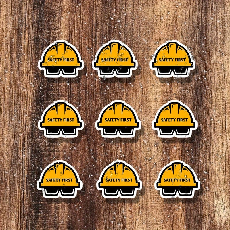 9Pcs Safety First Hard Hat Vinyl Decal 5 Inch Helmet Design For Construction Automotive And DIY UV Resistant Scratch Proof Easy Peel No Residue Reusable On Plastic Glass Metal Ceramic Surfaces Self Adhesive Hard Hat Accessory Simple Application Durable Decal Helmet Sticker - Image 1