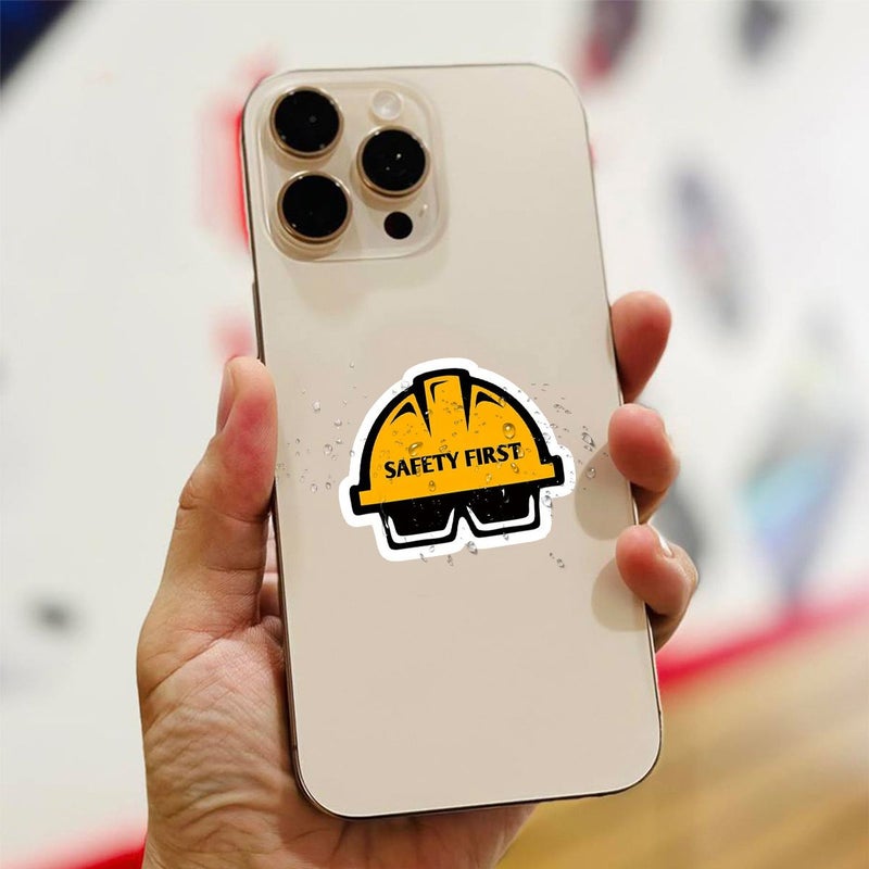 9Pcs Safety First Hard Hat Vinyl Decal 5 Inch Helmet Design For Construction Automotive And DIY UV Resistant Scratch Proof Easy Peel No Residue Reusable On Plastic Glass Metal Ceramic Surfaces Self Adhesive Hard Hat Accessory Simple Application Durable Decal Helmet Sticker - Image 5