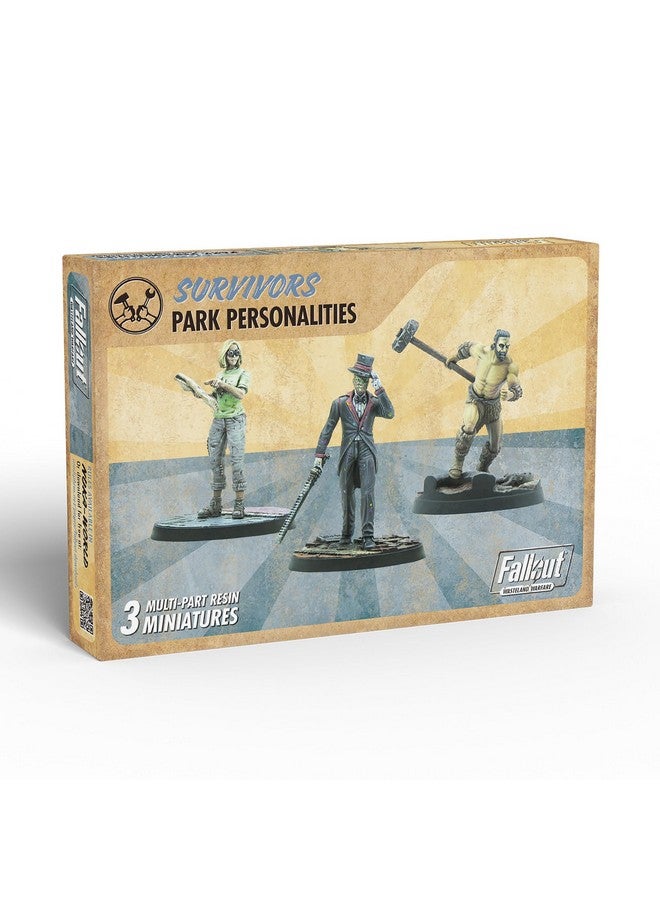 Modiphius: Fallout: Wasteland Warfare - Survivors Park Personalities - 3 Miniatures, 32mm Multi-Part Resin Unpainted Figures, RPG, Scenic Bases - Image 1