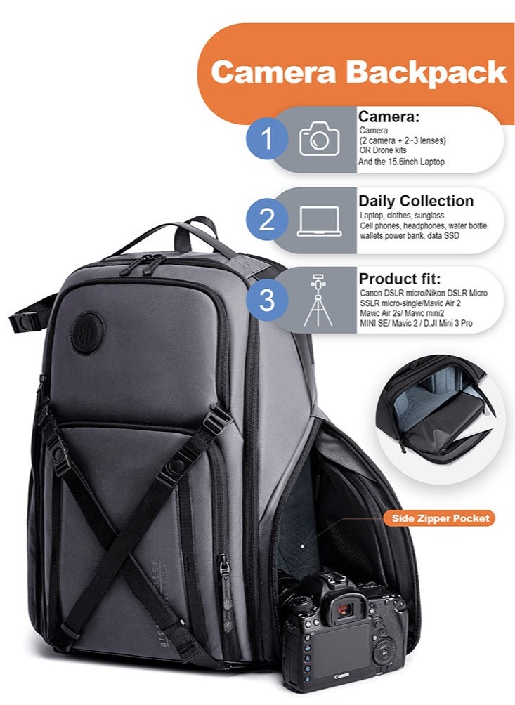 ARCTIC HUNTER - Professional Camera Backpack, DSLR/SLR Photography Waterproof Camera Bag with 15.6 inch Laptop Compartment and Tripod Holder, Grey - Image 1