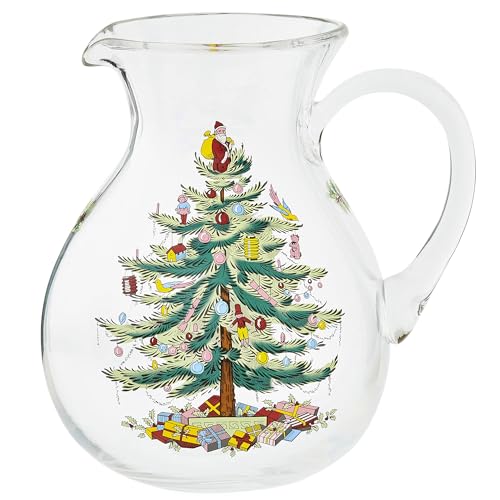 Portmeirion Spode Christmas Tree Glass Pitcher with Handle - Festive Holiday Beverage Server, Seasonal Drinkware for Entertaining, 6 Pint Capacity, Classic Glass Serveware - Celebrate Christmas Traditions - Image 1