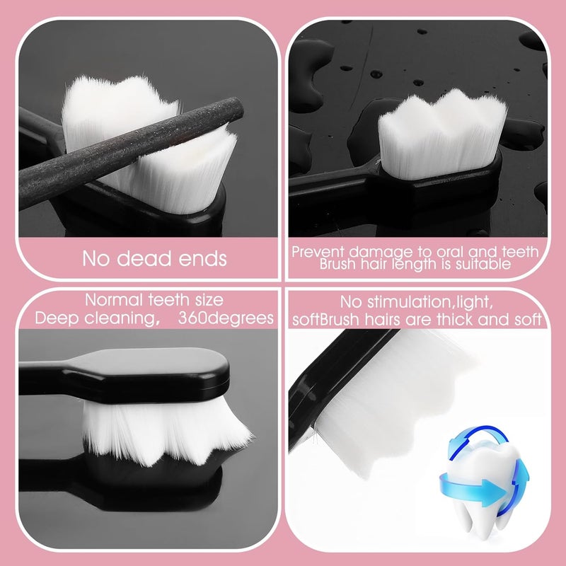 ElevateTech Micro Nano Toothbrushes, 4 Pcs Extra Soft Toothbrush with 10000 Ultra Soft Floss Black Wave Bristles Manual Toothbrush for Adults Kids Sensitive Gums(Black White Pink Green) - Image 3