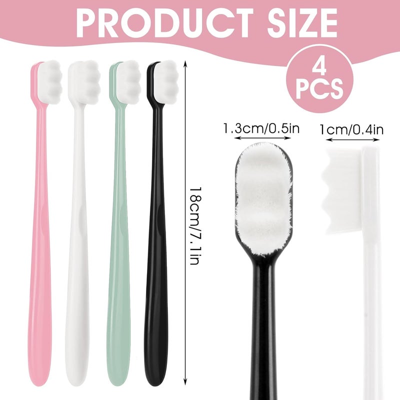 ElevateTech Micro Nano Toothbrushes, 4 Pcs Extra Soft Toothbrush with 10000 Ultra Soft Floss Black Wave Bristles Manual Toothbrush for Adults Kids Sensitive Gums(Black White Pink Green) - Image 2