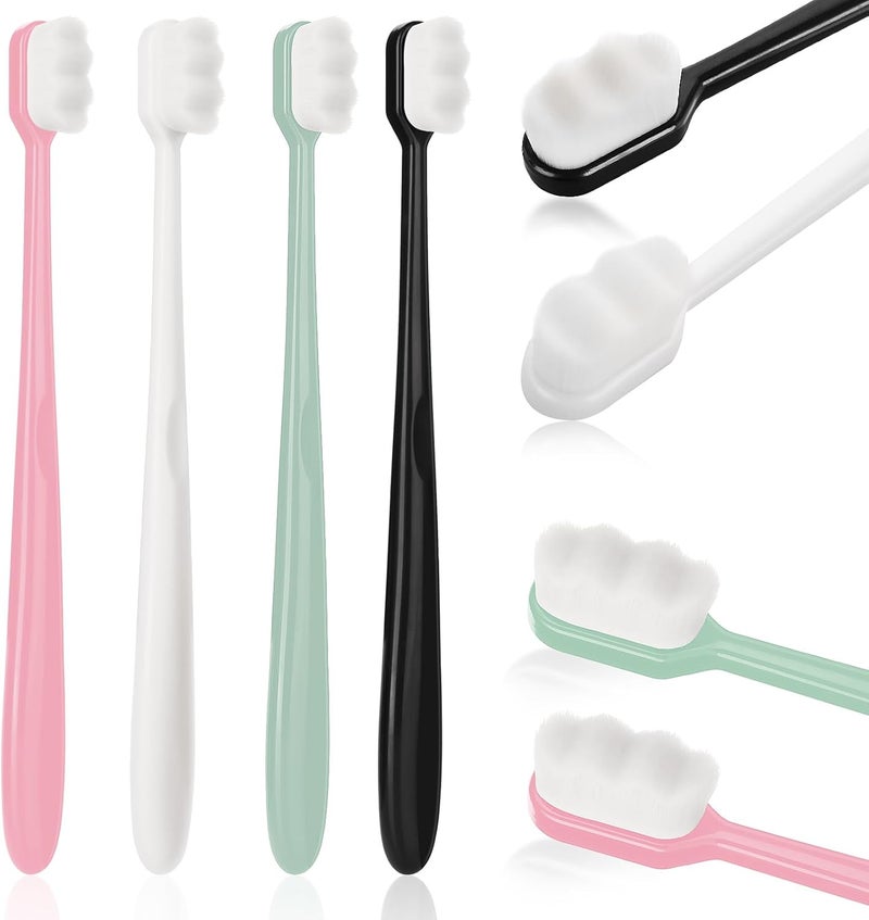 ElevateTech Micro Nano Toothbrushes, 4 Pcs Extra Soft Toothbrush with 10000 Ultra Soft Floss Black Wave Bristles Manual Toothbrush for Adults Kids Sensitive Gums(Black White Pink Green) - Image 1
