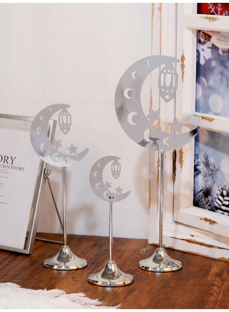 مجموعة من 3 زينة على شكل هلال، زينة مكتبية لرمضان، زينة مكتبية، زينة للمهرجانات، ديكور منزلي، هدايا رمضانية، زينة للحفلات والعطلات، نجمة، هلال، فانوس، إنها الهدية المثالية للعائلة والأصدقاء. - Image 1