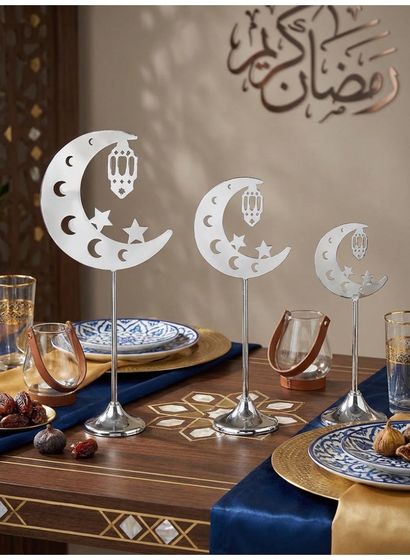 مجموعة من 3 زينة على شكل هلال، زينة مكتبية لرمضان، زينة مكتبية، زينة للمهرجانات، ديكور منزلي، هدايا رمضانية، زينة للحفلات والعطلات، نجمة، هلال، فانوس، إنها الهدية المثالية للعائلة والأصدقاء. - Image 3