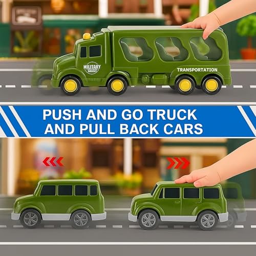 GRAPHENE 5 in 1 Friction Military Army Truck Car Set for Boys 3-10 Years Old Montessori Carrier Educational Toy Light Music Unbreakable Pullback Action Helicopter Taxi Playset Best Gift Boy Girl - Image 4