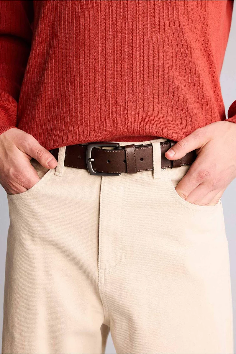 ديفاكتو Man Rectangle Clasp Faux Leather Jean Belt