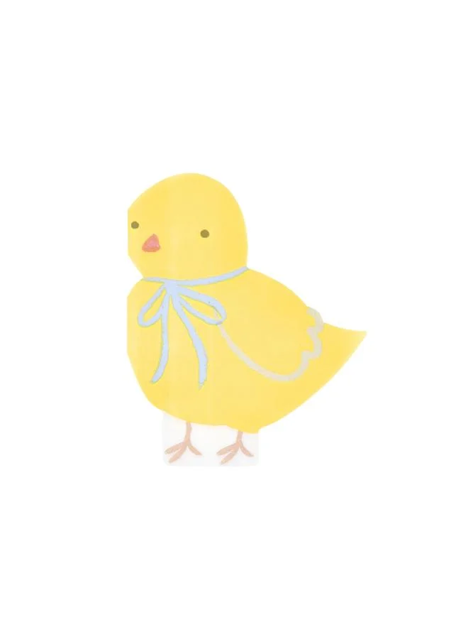 Easter Chick Napkins - Pack of 16 3-Ply Paper Napkins Featuring Adorable Chick with Blue Bow, Playful Springtime Table Decoration for Easter, Garden Parties and Festive Meals