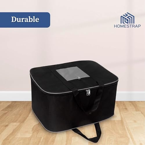 HomeStrap Nylon Large Underbed Storage Bag/Cover/Organizer for Clothes, Blanket, Quilt, Shoes and Books with Handle and Zip Closure- (Capacity - 70 Litres | Black & Grey) (Pack of 1) - Image 5