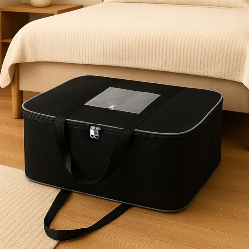 HomeStrap Nylon Large Underbed Storage Bag/Cover/Organizer for Clothes, Blanket, Quilt, Shoes and Books with Handle and Zip Closure- (Capacity - 70 Litres | Black & Grey) (Pack of 1) - Image 1
