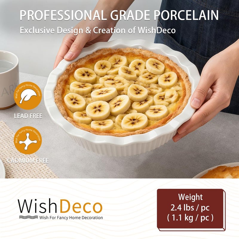WishDeco Ceramic Pie Pan for Baking 23 cm / 9 inch, Deep Round Pie Dish 1500 ml / 50 oz, Pie Plate with Fluted Rim, Porcelain Baking Dish for Apple Pie, Quiche, Tart, Cake Oven & Microwave Safe - Image 4