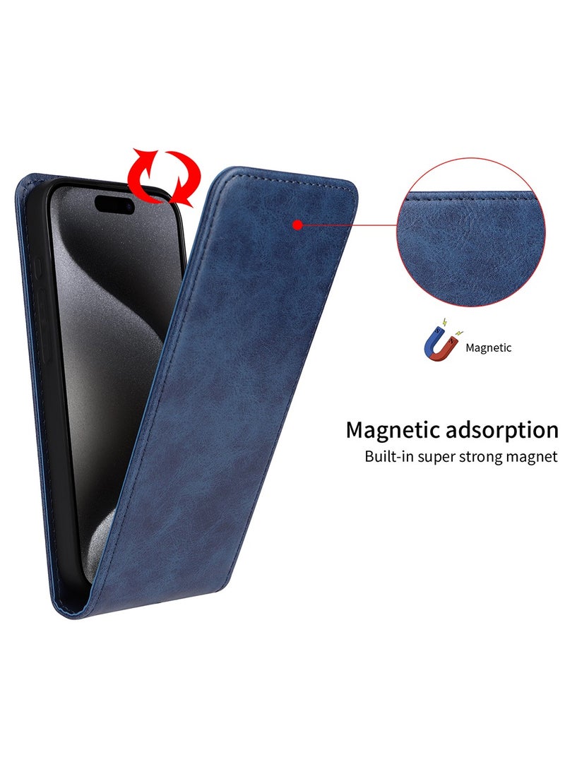 جراب لهاتف Honor X9C Smart/Honor X60 5G، جراب ذكي عمودي قلاب من الجلد مع واقي للبطاقات، جراب محفظة أعمال قابل للطي لأعلى ولأسفل، أزرق داكن