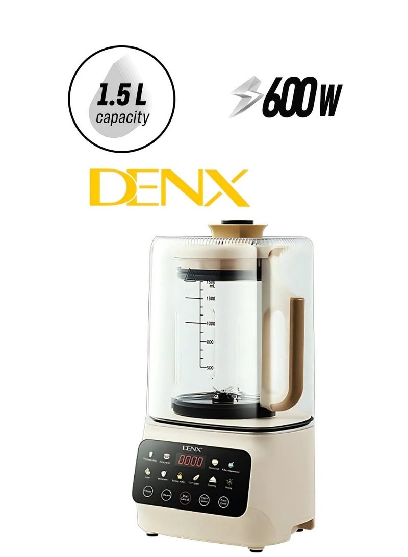 Denx Smart Food Blender, 600W Power, 1.5L Capacity, Touch-Operated, Quiet Blender for Smoothies, Soy Milk, Oatmeal Juice, and Hot Baby Food with Timer, Auto-Cleaning, and Noise Protection, Hot and Cold Kitchen Blender - Image 2