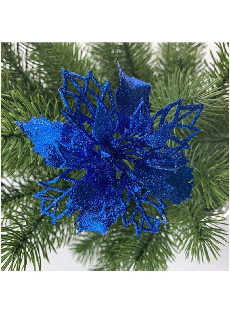 ACLIX 12 Pcs Glitter Poinsettia Flowers Artificial - Christmas Blue Poinsettia Decorations Tree Flowers Ornaments for Xmas/Holiday/Seasonal/Wedding Decor Blue - Image 2