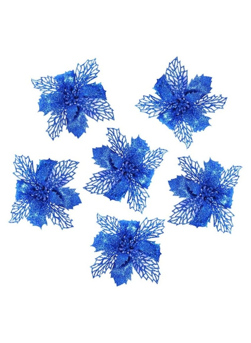 ACLIX 12 Pcs Glitter Poinsettia Flowers Artificial - Christmas Blue Poinsettia Decorations Tree Flowers Ornaments for Xmas/Holiday/Seasonal/Wedding Decor Blue - Image 3