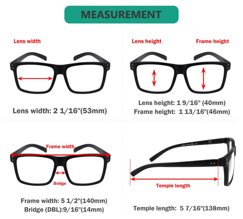 Eyekepper نظارات قراءة كبيرة الحجم من Eyekepper بإطار مربع للرجال والنساء - أسود +1.75 - Image 3