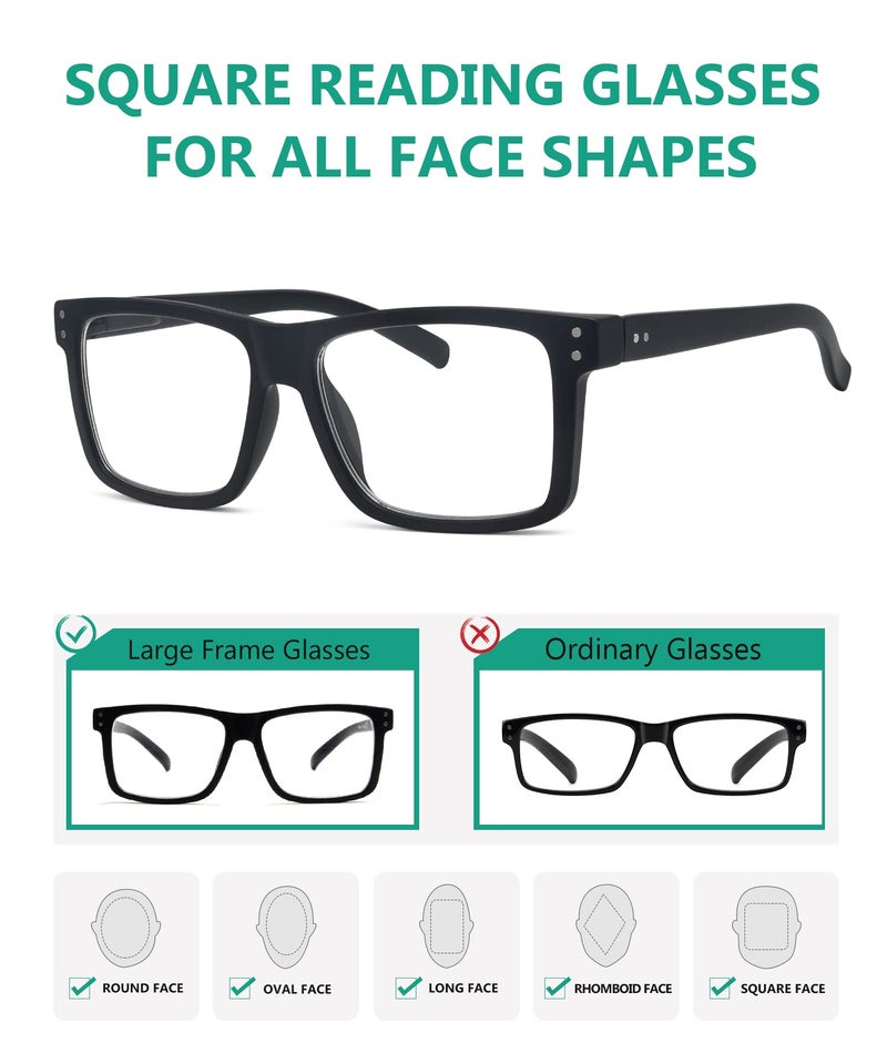 Eyekepper نظارات قراءة كبيرة الحجم من Eyekepper بإطار مربع للرجال والنساء - أسود +1.75 - Image 4