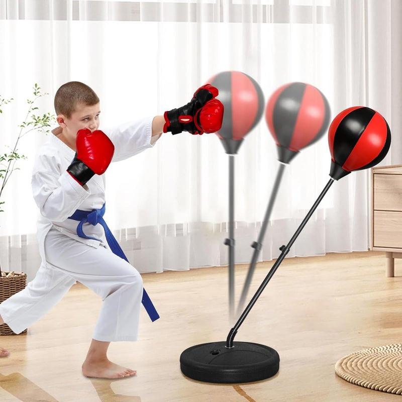 Generic Punching Bag for Kids with Gloves – Adjustable Height Boxing Stand, Kickboxing Training Toy for Boys Girls, Indoor Fitness Game & Energy Outlet for Ages 3-14, Perfect Sports Gift - Image 1