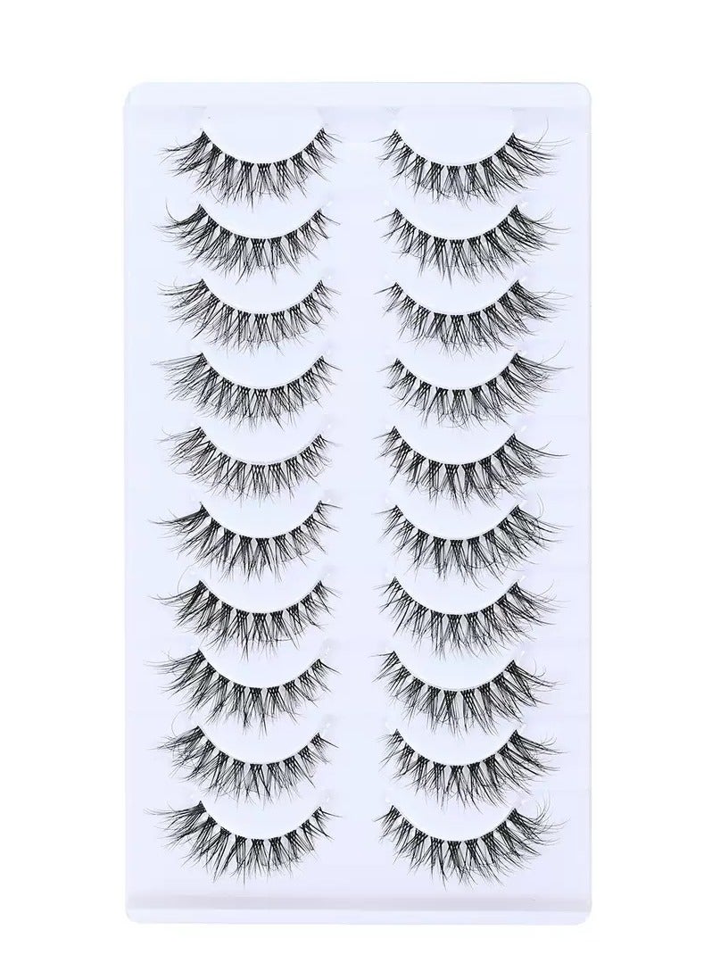 3D False Eyelashes, Artificial Natural Eyelash Set, Cat Eye Fox, Clear Stem Eyelashes, Reusable Mink Eyelashes, 10 Pairs - Image 1