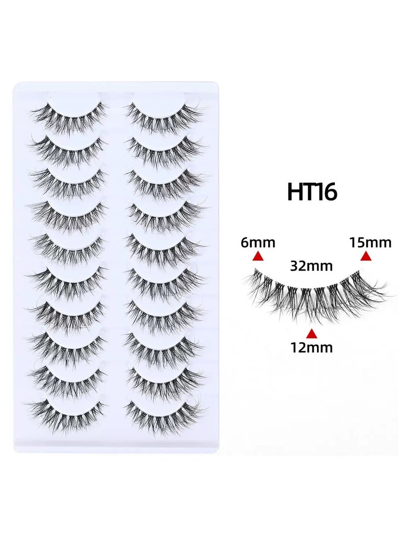 3D False Eyelashes, Artificial Natural Eyelash Set, Cat Eye Fox, Clear Stem Eyelashes, Reusable Mink Eyelashes, 10 Pairs - Image 3